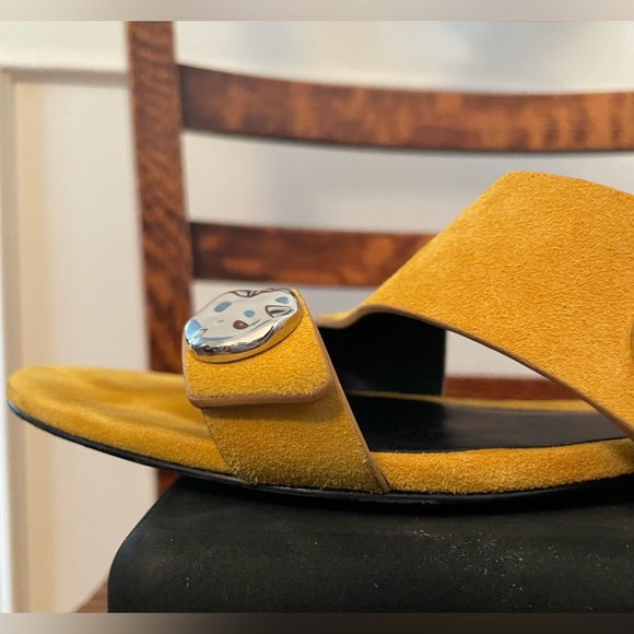 Phillip Lim Mustard Yellow Suede Flat Slide Sandals - Picture 7 of 10